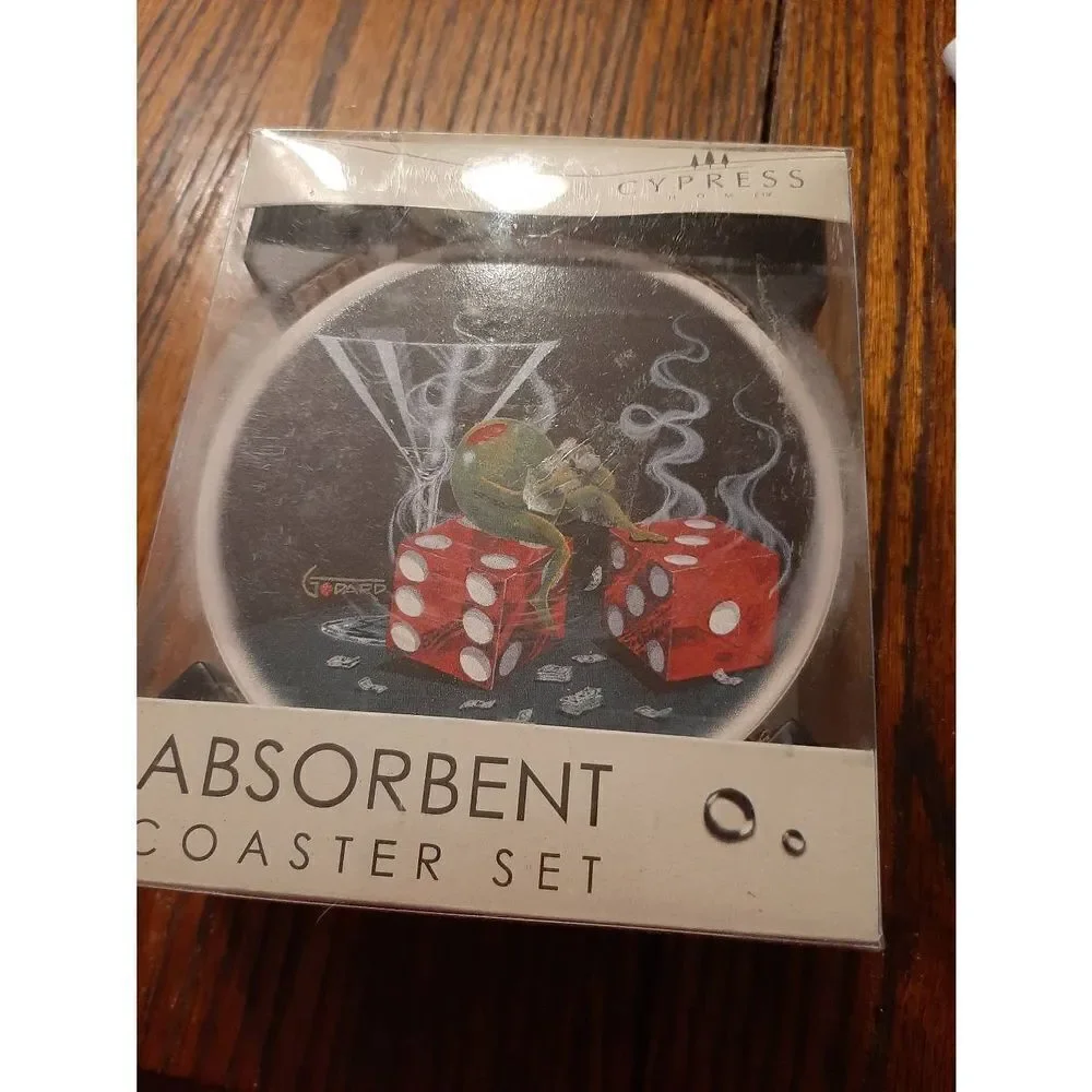 Cypress Home Martini and Loaded Dice Absorbant Beverage Coaster Set 2008